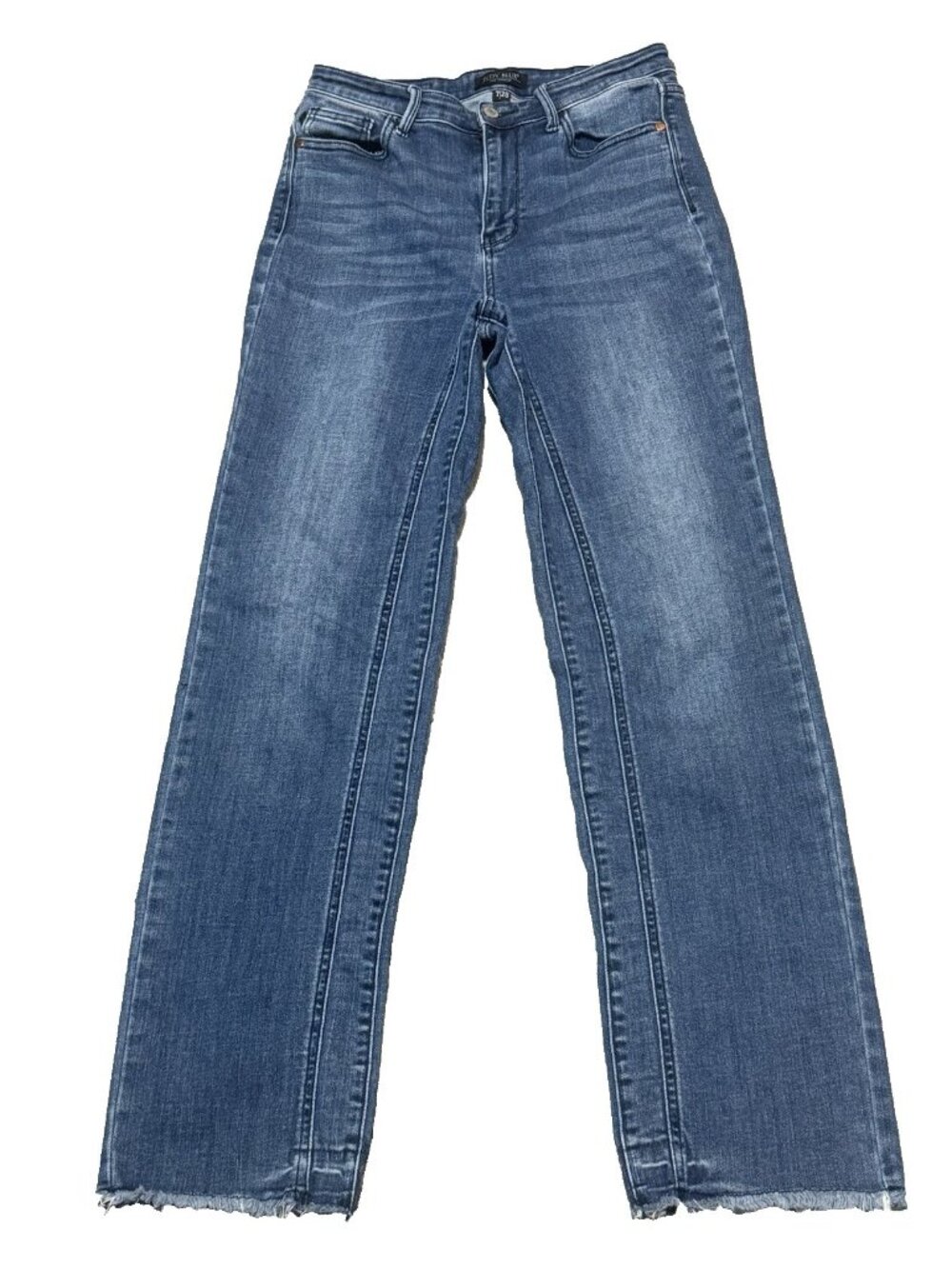 Judy Blue Mid Rise Straight Fit Distressed Raw Hem Jeans Dark Wash 7/28 JB82464